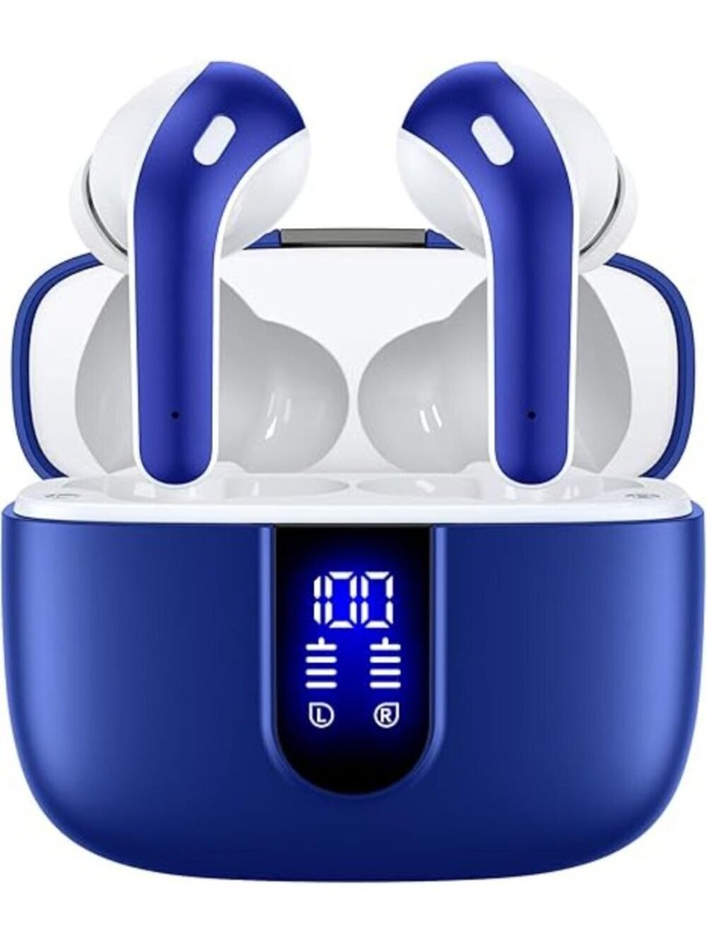 Ocean Blue Bluetooth Headphones True Wireless Earbuds LED Power Display with Mic